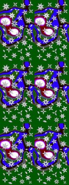 El çizimi çiçek çizimi deseni (fayans). Şirin çiçekli, desenli, yeşil ve mavi renkli renkli bir eskiz. Tekstil için suluboya çizim deseni.