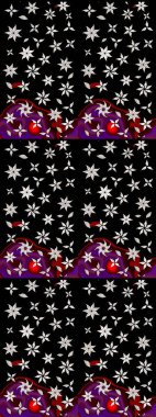 Siyah ve nötr renklerde çiçekler. Hediye ambalaj kağıdı, tebrik kartları, posterler ve pankart tasarımı. Raster düz çiçek çizim deseni.