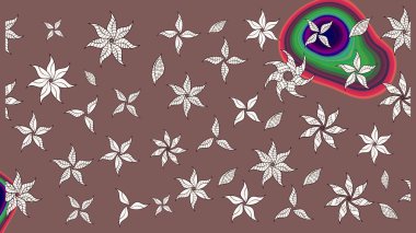 Raster - stok. Eskiz arkaplan modeli. Yapraklı çiçekler ve kahverengi renkli papatya çiçekleri..