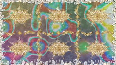 Damask arkaplanı. Altın çiçekli, pürüzsüz desen. Barok tarzında altın çiçekli süs. Tarafsız renklerdeki altın element.