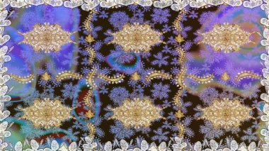 Raster Golden Mehndi kusursuz desen. Kahverengi renkte desen. Kına dövmeli süs çiçekleri, altın çıkartmalar, mehndi ve yoga tasarımı, kartlar ve parmak izleri..