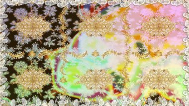 Raster geometrik arka plan. Senin tasarımın için, duvar kağıdı. Altın rengi, kusursuz çizim. Tarafsız renklerde altın desenli altın çiçekli elementler.