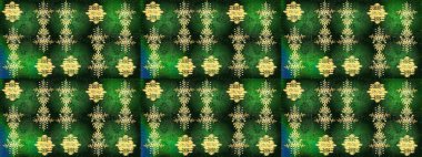 Raster illüstrasyonu. Yeşil, gri ve sarı kar taneleri. Noel ve yeni yıl moda baskıları için tatil tasarımı. Kar tanelerinin soyut arkaplanı olan şirin bir Noel arkaplanı. Renkler.