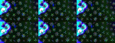 Raster Floral Illustration, Asyalı tekstil. Gri ve mavi renkli etnik çiçeklerle zarif bir eskiz deseni..