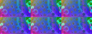 Parlak renkli çiçekleri ve mavi ve menekşe renklerinde yaprakları olan harika bir çiçek deseni. Moda baskıları için zarif bir şablon. Halk tarzı. Modern çiçek arkaplanı.