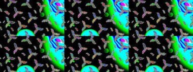 Siyah, mavi ve yeşil renkli kar taneleri. Noel stili. Raster illüstrasyonu.