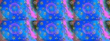 Tekstil tasarımı için mavi ve mor renkli geleneksel halk çiçekleri buketi. Üzerinde gelincikler ve vadi zambakları olan renkli çiçek desenli nakış..