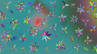 Yeşil ve mavi renkte çiçekler. Küçük çiçekte sevimli çiçek deseni var..