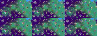 Mavi ve yeşil renkli çiçekler. Raster illüstrasyonunda çiçek deseni çizimi.