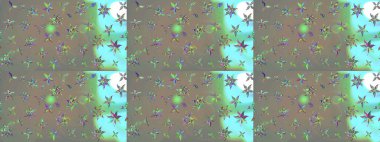 Çok renkli ve bej renkli küçük çiçekler ve gri ve bej renkli komik böcekler, raster desen, illüstrasyon.