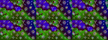 Raster Çiçek İllüstrasyonu güzel tekstil. Yeşil ve mavi renkli etnik çiçeklerle zarif bir eskiz deseni.