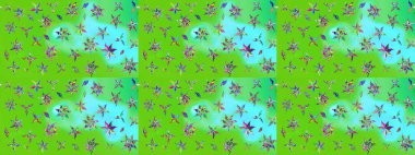 Çiçekli karalama şeklinde Raster çiçek deseni. Nazik, narin çiçek arkaplanı. Yeşil ve mavi renkte çiçekler.