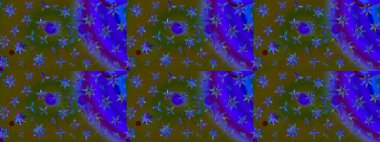 Yeşil ve mavi renkte güzel çiçekler, suluboya desenli, duvar kağıdı, kart ya da kumaş için fayanslı eskizler. Raster..