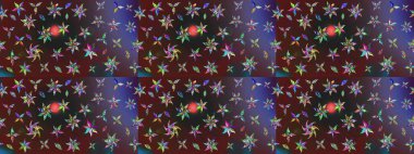 Çiçek desenli çizim. Raster illüstrasyonu. Asya tekstil tarzında. Güzel kumaş deseni. Renkli Bahar Teması eskiz kalıbı. Düz Çiçek Elementleri Tasarımı.