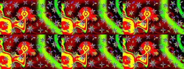 Çiçek deseni. Şatafatlı bahar bahçesi dokusu. Kırmızı ve yeşil renkte çiçek çizimi. Çiçekler kırmızı ve yeşil renklerde. Raster illüstrasyonu.