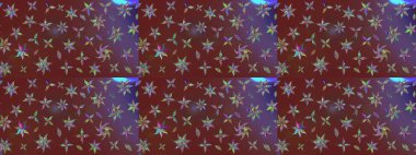 Kahverengi ve mor renkli bitkilerden oluşan parlak çiçekli çizim deseni.