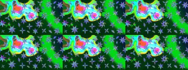 Düz Çiçek Elementleri Tasarımı. Renkli Bahar Teması eskiz kalıbı. Güzel çiçek deseni. Yeşil ve mavi renkte çiçekler.