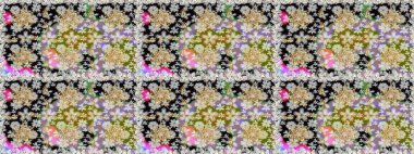 Kına dövmeli süs çiçekleri, altın çıkartmalar, mehndi ve yoga tasarımı, kartlar ve parmak izleri. Tarafsız renklerde desen. Raster altın mehndi kusursuz desen.