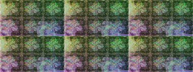 Raster illüstrasyonu. Yeşil renklere karalamalar çizen kusursuz çiçek deseni.