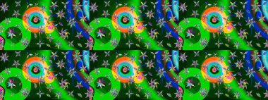 Raster illüstrasyonu. El yapımı çiçek ve bitki koleksiyonu. Eskiz stili yeşil ve mavi renkler. Raster illüstrasyonu. Şirin karalamalı çiçek deseni çiz..