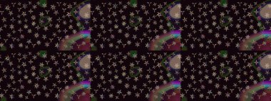 Siyah renkler ve parlak çiçekler üzerine soyut çizim deseni. Çiçeksel elementlerle süslenmiş zarif raster dokusu. Küçük çiçekte şirin bir çiçek deseni var..