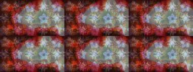 Renkli arka planda izole tatlı kar taneleri. Raster illüstrasyonu. Yuvarlak raster kar tanesi. Güzel kar tanesi. Soyut kış kahverengi, gri ve kırmızı süs.