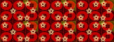 Barok tarzında altın çiçekli süs. Damask çizimi tekrarlanıyor. Kahverengi, turuncu ve kırmızı renklerde altın element. Antika altın tekrarlanabilir duvar kağıdı.