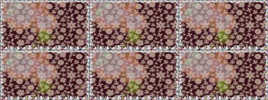 Raster illüstrasyonu. Renklerle. Çiçek buketleriyle klasik tarzda kusursuz desen.