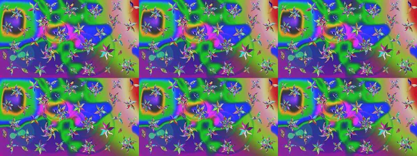 Çiçekli karalama şeklinde Raster çiçek deseni. Yumuşak, bahar çiçekleri yeşil ve mavi renklerde. Raster illüstrasyonu.