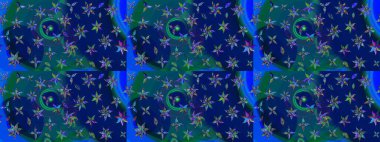 Mavi ve yeşil renkli çiçekler. Düz Çiçek Elementleri Tasarımı. Sevimli çiçek raster deseni. Renk Bahar Teması eskiz şablonu.