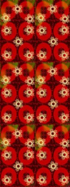 Kar taneleri radyal kırmızı, kahverengi ve turuncu renkler. Renkli arka planda güzel kar taneleri. Raster illüstrasyonu..