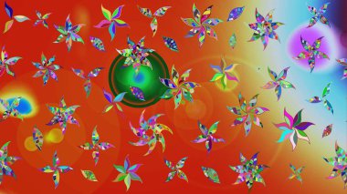 Flat Flower Elements Design. Flowers on orange and red colors. Colour Spring Theme sketch pattern Background. Nice flower raster pattern.