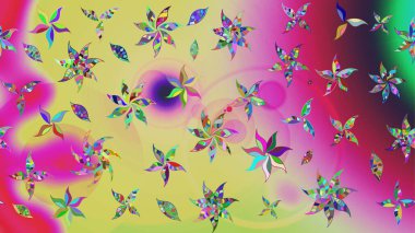 Çiçek desenli çizim. Renkli Bahar Teması eskiz kalıbı. Düz Çiçek Elementleri Tasarımı. Raster illüstrasyonu. Güzel kumaş deseni. Asya tekstil tarzında.