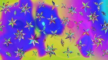 Floral sketch pattern background. Flat Flower Elements Design Raster illustration. Flowers on violet and blue colors. Colour Spring Theme sketch pattern Background.