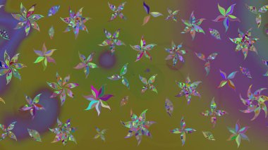 Cute flowers on brown and green colors. Elegant decorative ornament for fashion print, scrapbook, wrapping paper, wallpaper. Raster illustration. Simple floral sketch pattern with small flowers.