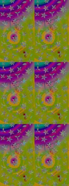 Yeşil ve mor renkli çiçekler. Küçük çiçekte sevimli çiçek deseni var..