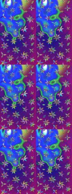 Raster suluboya çiçek deseni, narin çiçekler, mor ve mavi çiçekler, tebrik kartı şablonu. Raster Güzel kumaş deseni.