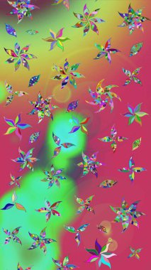 Sketch decorative background, flower mandala. Raster illustration. Flower. On pink and green colors.