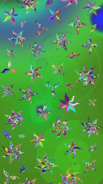 Çiçek izi. Çiçekler suluboya tarzında yeşil ve mavi renklerde. Suluboya çizim deseni.