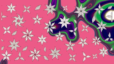 Raster Floral Illustration in nice textile. Elegance sketch pattern with ethnic flowers on pink and neutral colors.