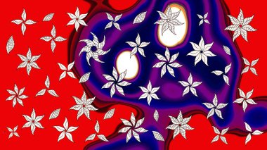 Parlak çiçekli kolaj çiçekleri kırmızı ve mavi. Çiçekli zambakların eskiz geçmişi. Çiçek tasarımı için inanılmaz kolaj cennet tarzı..