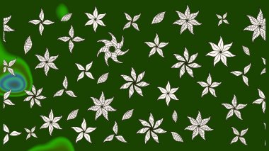 Raster illustration. In asian textile style. Flat Flower Elements Design. Colour Spring Theme sketch pattern Background. Flowers on green and neutral colors. Sketch flowers pattern.