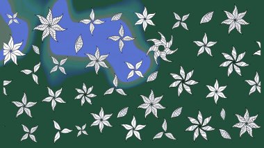 Soyut etnik raster çizim kalıbı. Arkaplan dokusu, duvar kağıdı, yeşil ve mavi renkli çiçek teması. Kabile sanatı boho baskısı, klasik çiçek arkaplanı.