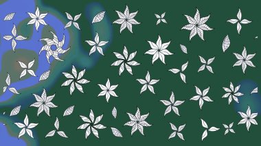 Küçük çiçekteki sevimli çiçek deseni. Raster deseni. Yeşil ve mavi renklerde. Soyut çiçek çizim kalıbı arka planı. Raster illüstrasyonu.