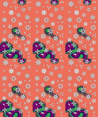 Sevimli çiçek raster deseni. Modaya uygun kumaş deseni. Renkli Yaz Temalı eskiz kalıbı. Düz Çiçek Elementleri Tasarımı.
