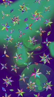 Tekstil ve kapak tasarımı için mükemmel. Renkli mavi ve yeşil çizim kalıpları. Elle çizilmiş sonbahar çiçeği deseni. Mavi ve yeşil renkli çiçekler. Doodle tarzı.