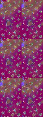 Flowers with leaves and chamomile with cornflowers on purple and brown colors. Sketch background pattern. Raster - stock.