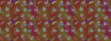 Raster illustration. Christmas pattern with snowflakes abstract background. Brown, purple and green colors. Holiday design for Christmas and New Year fashion prints.