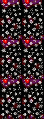 Raster Floral Illustration, Asyalı tekstil. Siyah renkli etnik çiçeklerle zarif eskiz deseni.