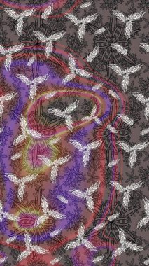 Eski usul. Kumaş, tekstil, duvar kağıdı baskısı için. Renkli desenli eskiz deseni, kahverengi çiçekler ve dekoratif elementlerle. Eskiz geçmişi. Raster illüstrasyonu.